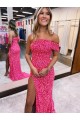 Online Fucsia Tubino Una spalla Sweep treno Paillettes Velluto Lunga Abiti da ballo