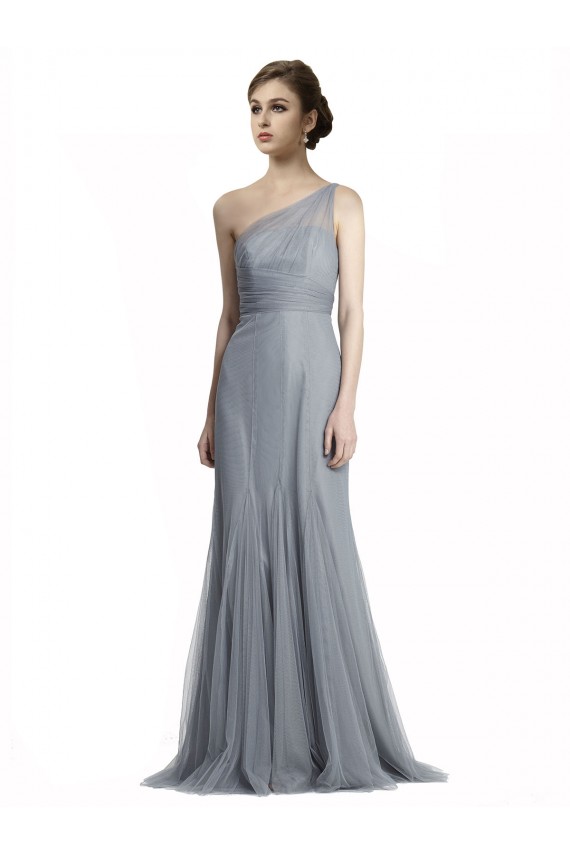 Online Grigio ardesia Stile sirena Una spalla Tulle Lunga Abiti da damigella donore