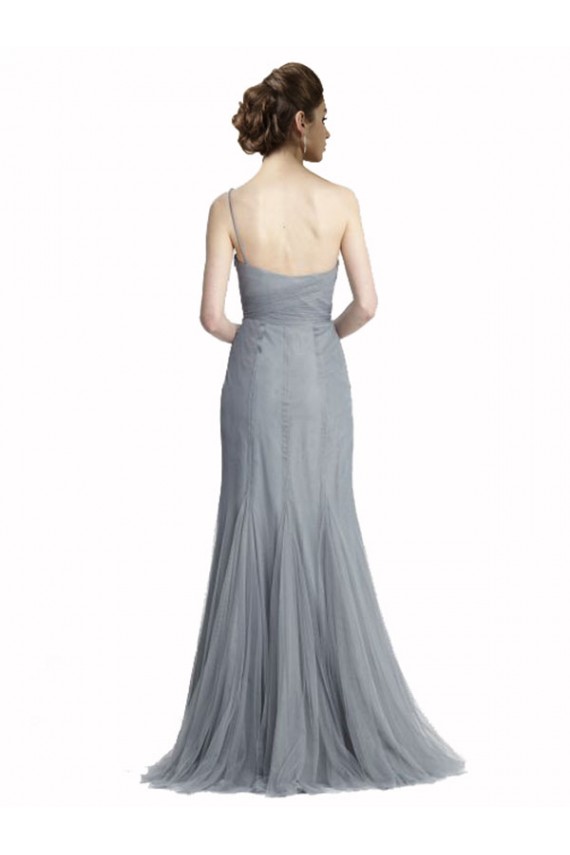 Online Grigio ardesia Stile sirena Una spalla Tulle Lunga Abiti da damigella donore