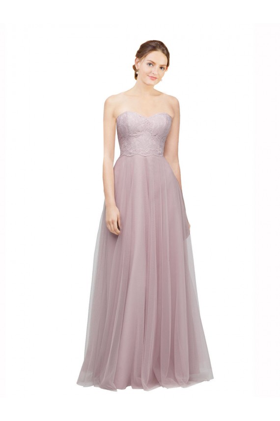Online Light Lilac Linea A Innamorato Tulle Pizzo Lunga Abiti da damigella donore