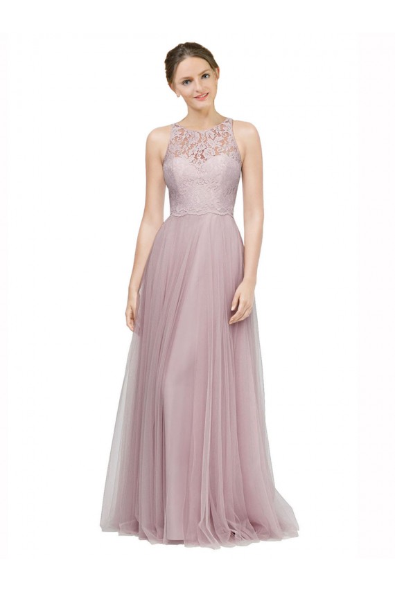 Online Light Lilac Linea A Innamorato Tulle Pizzo Lunga Abiti da damigella donore