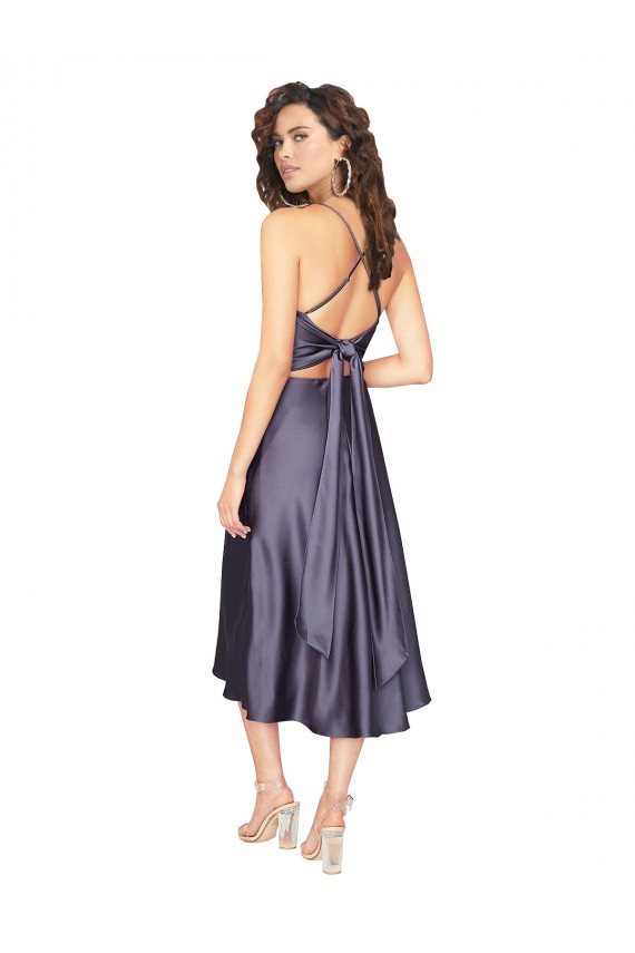 Online Linea A Scoop Midi Raso Setoso Corto Abiti da damigella donore / Abiti da ballo / Abiti da cocktail