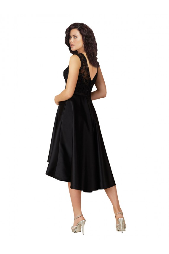 Online Nero Linea A Illusione Midi Raso Pizzo Corto Abiti da damigella donore / Abiti da cocktail