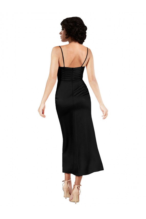 Online Nero Linea A Sottili Cappuccio Raso Setoso Corto Abiti da damigella donore / Abiti da sera / Abiti da cocktail