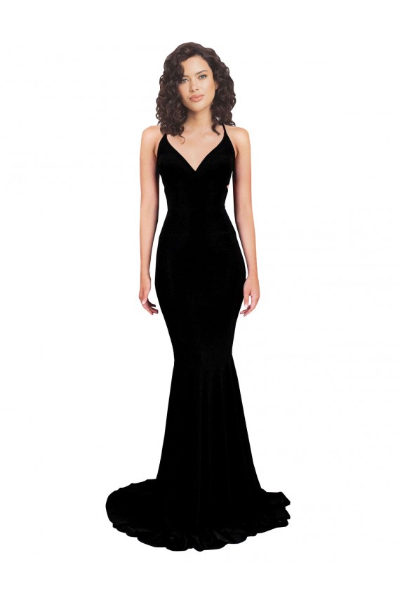 Online Nero Stile sirena Scollatura a V Spandex Lunga Formali Abiti da damigella donore / Abiti da sera / Abiti da ballo