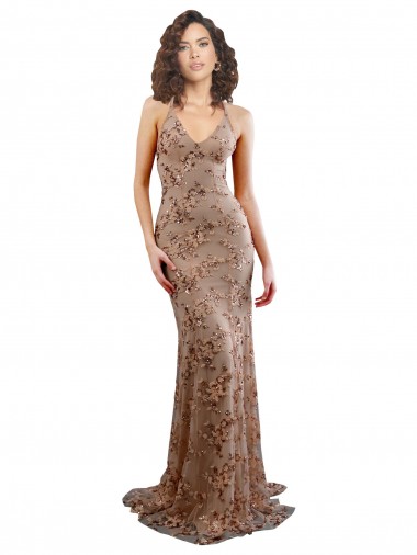 Online Oro rosa Stile sirena Alto Collo Crespo Elastico Paillettes Tulle Lunga Formali Abiti da damigella donore / Abiti da sera / Abiti da ballo