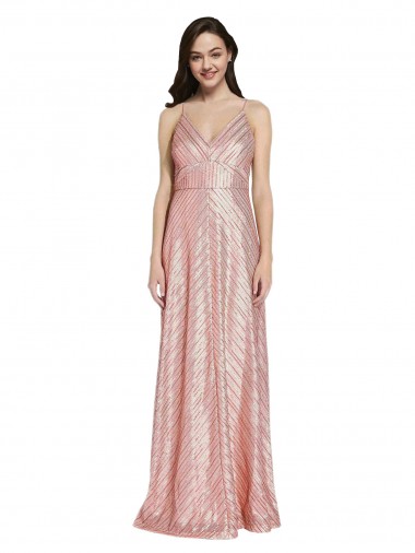 Online Oro rosa Tubino Scollatura a V Paillettes Lunga Formali Abiti da damigella donore / Abiti da sera / Abiti da ballo