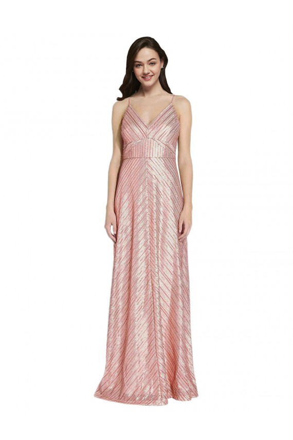 Online Oro rosa Tubino Scollatura a V Paillettes Lunga Formali Abiti da damigella donore / Abiti da sera / Abiti da ballo