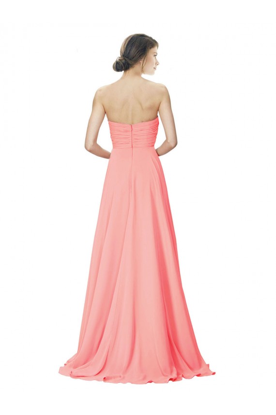 Online Peach Linea A Senza spalline Chiffona Lunga Abiti da damigella donore