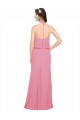 Online Pelle rosa Linea A Capestro Alto Collo Chiffona Lunga Abiti da damigella donore