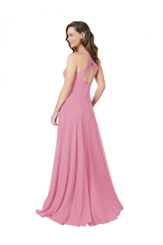 Online Pelle rosa Linea A Capestro Chiffona Lunga Abiti da damigella donore / Abiti da ballo