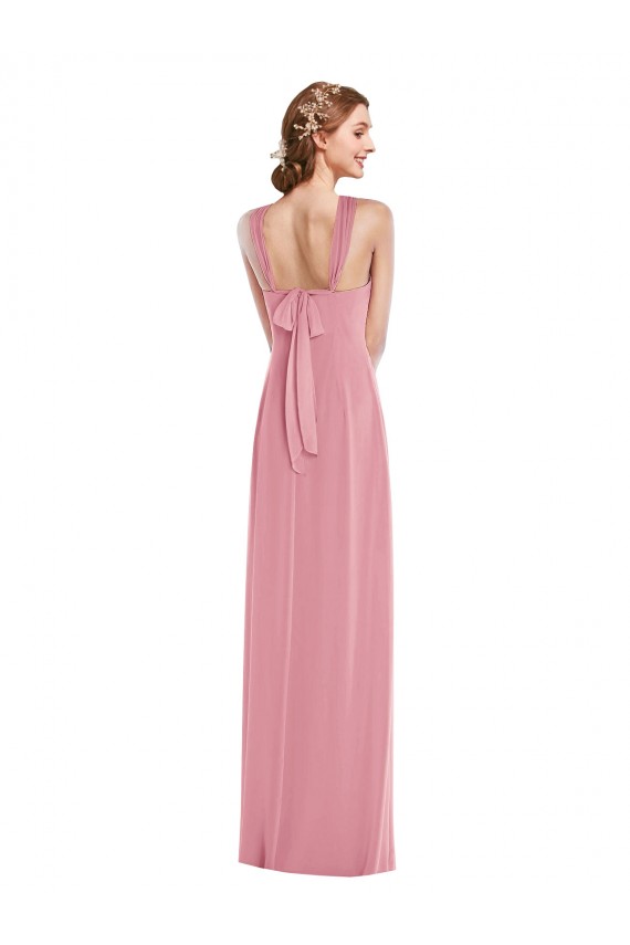 Online Pelle rosa Linea A Capestro Chiffona Lunga Abiti da damigella donore