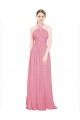 Online Pelle rosa Linea A Capestro Scollatura a V Chiffona Lunga Abiti da damigella donore