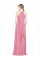 Online Pelle rosa Linea A Capestro Scollatura a V Chiffona Lunga Abiti da damigella donore