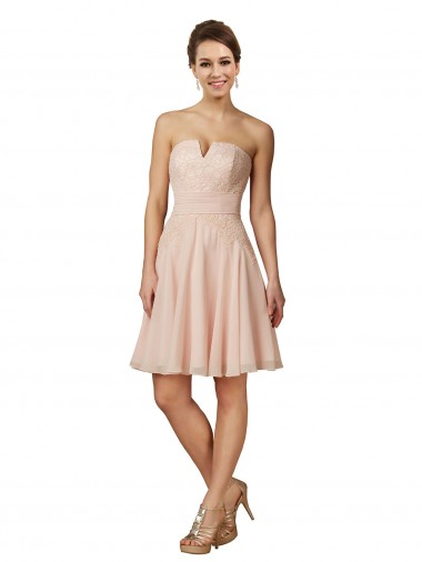 Online Rosa Linea A Innamorato Al ginocchio Chiffona Pizzo Corto Abiti da damigella donore / Abiti da cocktail