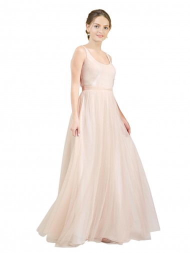 Online Rosa Linea A Scoop Tulle Lunga Abiti da damigella donore