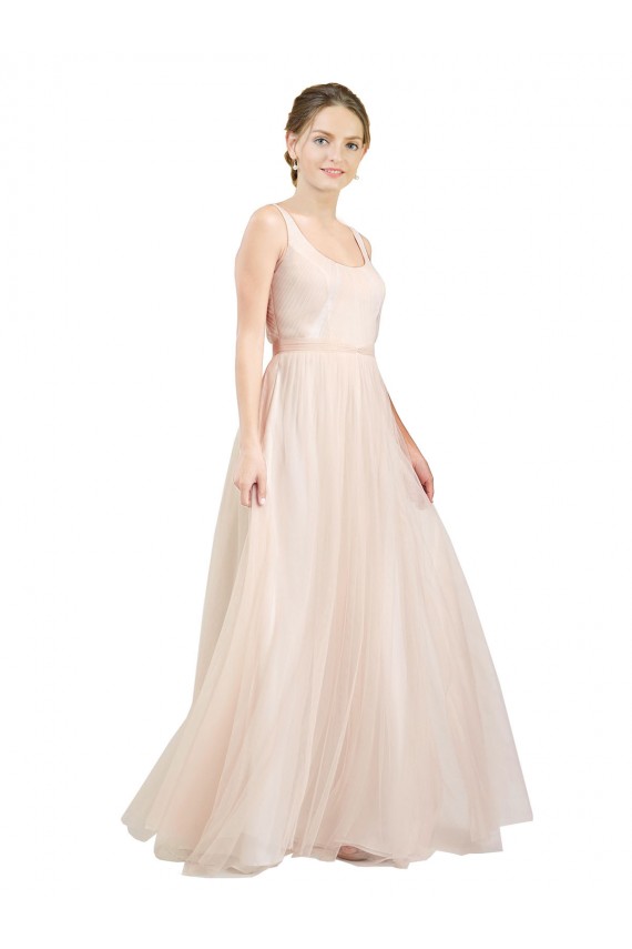 Online Rosa Linea A Scoop Tulle Lunga Abiti da damigella donore