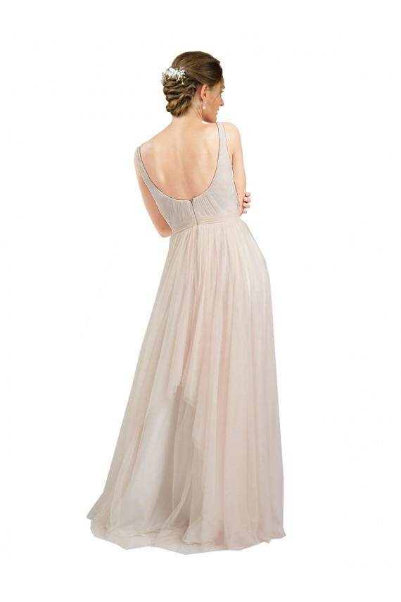 Online Rosa Linea A Scoop Tulle Lunga Abiti da damigella donore