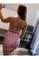 Online Rosa caldo Tubino Sottili Corto Paillettes Velluto Corto Abiti da ballo