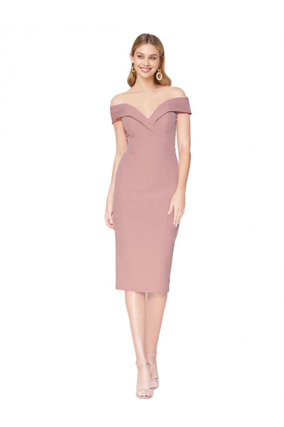 Online Rosa polveroso Stile sirena Al ginocchio Crespo Elastico Corto Abiti da damigella donore / Abiti da sera / Abiti da cocktail
