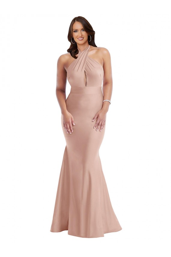 Online Rosa polveroso Stile sirena Capestro Raso Setoso Lunga Formali Abiti da damigella donore / Abiti da sera / Abiti da ballo