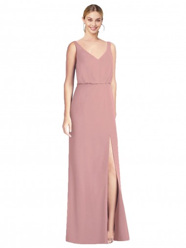 Online Rosa polveroso Stile sirena Scollatura a V Chiffona Lunga Abiti da damigella donore