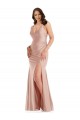Online Rosa polveroso Stile sirena Scollatura a V Raso Setoso Lunga Formali Abiti da damigella donore / Abiti da sera / Abiti da ballo