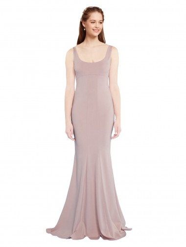 Online Rosa polveroso Stile sirena Scoop Crespo Elastico Lunga Formali Abiti da damigella donore / Abiti da sera / Abiti da ballo