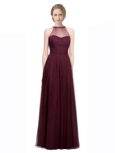 Online Rosso 74 Linea A Capestro Illusione Tulle Lunga Abiti da damigella donore