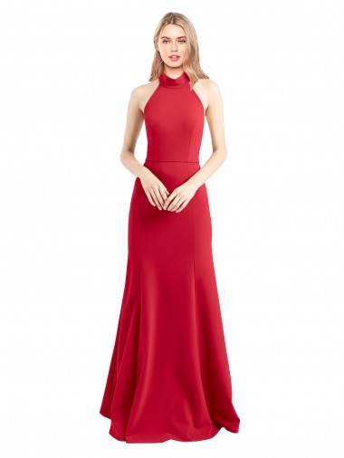 Online Rosso Linea A Capestro Alto Collo Crespo Elastico Lunga Formali Abiti da damigella donore / Abiti da sera / Abiti da ballo