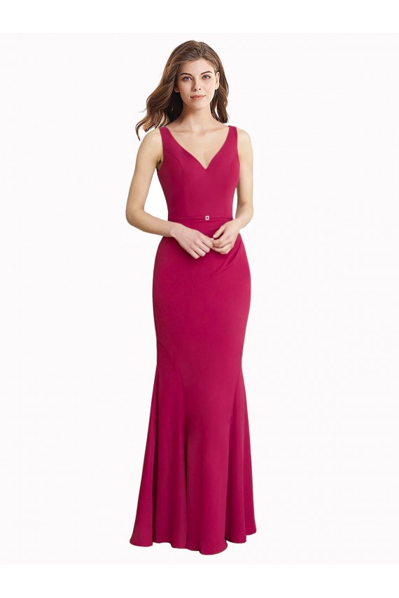 Online Rosso Stile sirena Alto Collo Chiffona Lunga Abiti da damigella donore / Abiti da ballo