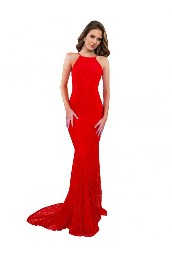 Online Rosso Stile sirena Alto Collo Pizzo Lunga Formali Abiti da damigella donore / Abiti da sera / Abiti da ballo