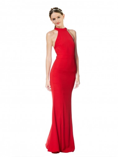 Online Rosso Stile sirena Capestro Alto Collo Crespo Elastico Lunga Formali Abiti da damigella donore / Abiti da sera / Abiti da ballo