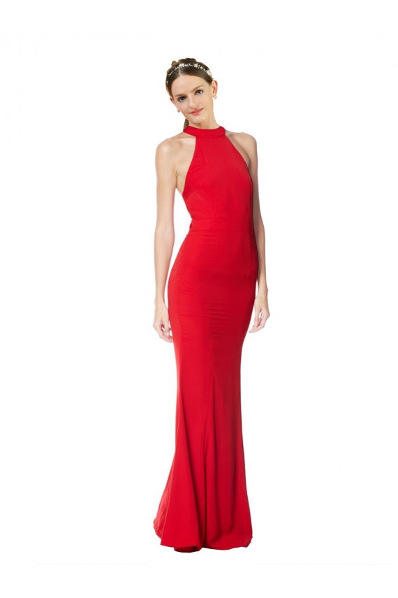 Online Rosso Stile sirena Capestro Alto Collo Crespo Elastico Lunga Formali Abiti da damigella donore / Abiti da sera / Abiti da ballo