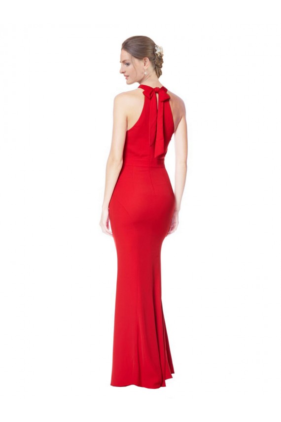 Online Rosso Stile sirena Capestro Alto Collo Crespo Elastico Lunga Formali Abiti da damigella donore / Abiti da sera / Abiti da ballo