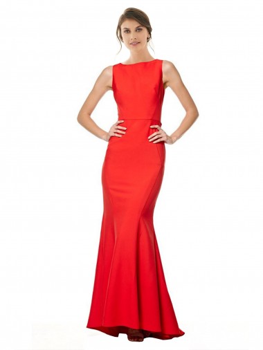 Online Rosso Stile sirena Capestro Alto Collo Crespo Elastico Lunga Formali Abiti da damigella donore / Abiti da sera / Abiti da ballo