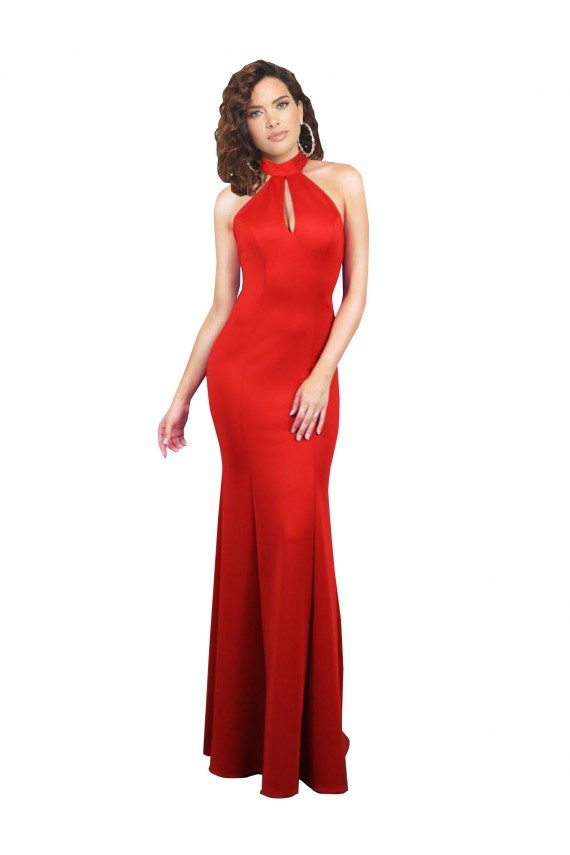 Online Rosso Stile sirena Capestro Raso Elastico Lunga Formali Abiti da damigella donore / Abiti da sera / Abiti da ballo