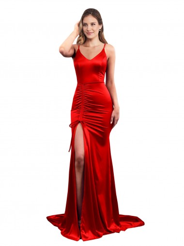 Online Rosso Stile sirena Innamorato Raso Elastico Lunga Formali Abiti da damigella donore / Abiti da sera / Abiti da ballo
