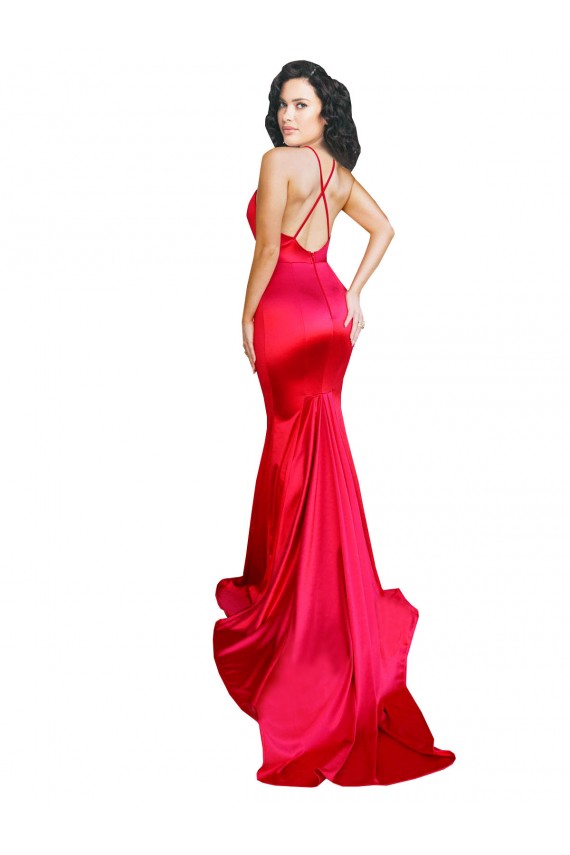Online Rosso Stile sirena Innamorato Raso Elastico Lunga Formali Abiti da damigella donore / Abiti da sera / Abiti da ballo