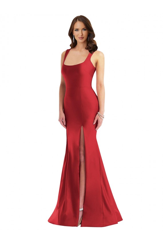 Online Rosso Stile sirena Piazza Raso Setoso Lunga Formali Abiti da damigella donore / Abiti da sera / Abiti da ballo