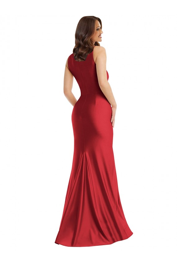 Online Rosso Stile sirena Piazza Raso Setoso Lunga Formali Abiti da damigella donore / Abiti da sera / Abiti da ballo
