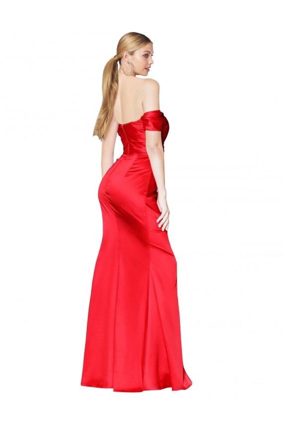 Online Rosso Stile sirena Raso Elastico Lunga Formali Abiti da damigella donore / Abiti da sera / Abiti da ballo