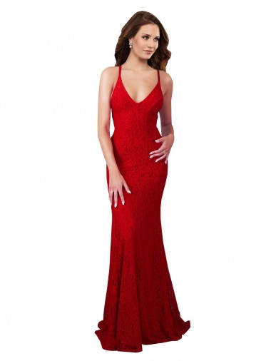 Online Rosso Stile sirena Scollatura a V Pizzo Lunga Formali Abiti da damigella donore / Abiti da sera / Abiti da ballo