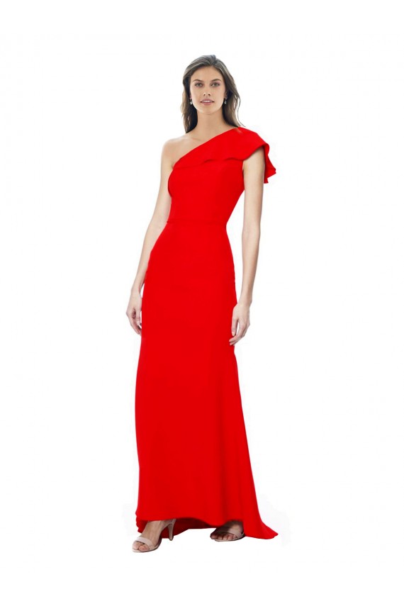 Online Rosso Stile sirena Una spalla Alto Collo Crespo Elastico Lunga Formali Abiti da damigella donore / Abiti da sera / Abiti da ballo