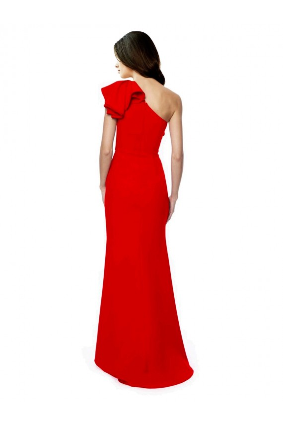 Online Rosso Stile sirena Una spalla Alto Collo Crespo Elastico Lunga Formali Abiti da damigella donore / Abiti da sera / Abiti da ballo