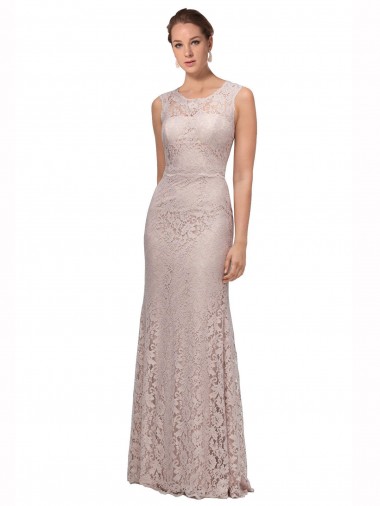 Online Stile sirena Illusione Scoop Pizzo Lunga Abiti da damigella donore / Abiti da ballo