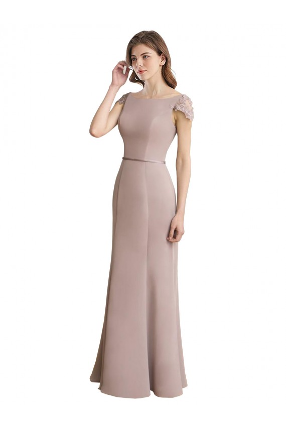 Online Stile sirena Scoop Alto Collo Chiffona Pizzo Lunga Abiti da damigella donore