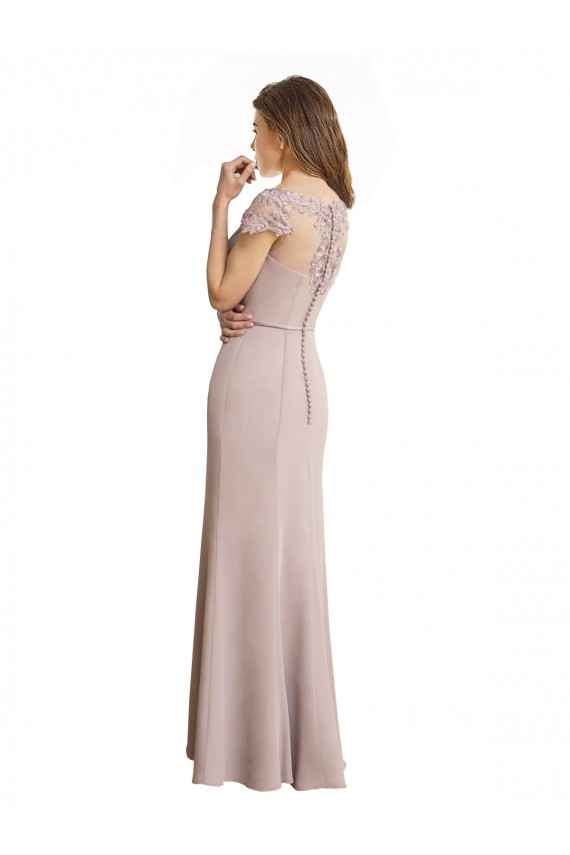 Online Stile sirena Scoop Alto Collo Chiffona Pizzo Lunga Abiti da damigella donore