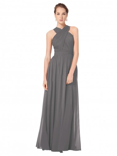 Online Stormy Silver Linea A Capestro Chiffona Lunga Abiti da damigella donore