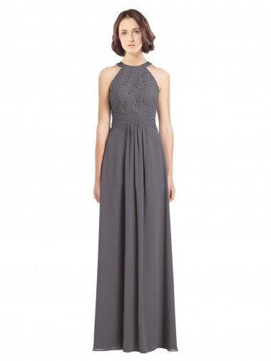Online Stormy Silver Linea A Capestro Chiffona Pizzo Lunga Abiti da damigella donore